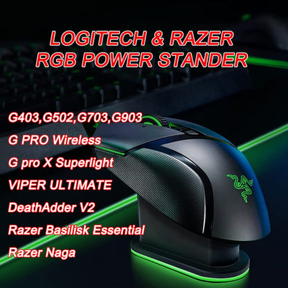 Hokeyio Wireless Metal Power Charging Dock for Razer Logitech G Pro X - RGB MOD, Model AA0206, Gilded Base