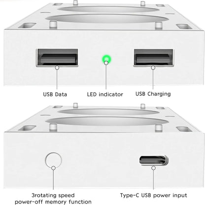 CTPOWER Cooling Stand for Xbox Series S - 3 Adjustable Fan Speeds, Type-C Input, USB Ports, White, Model CT-536S