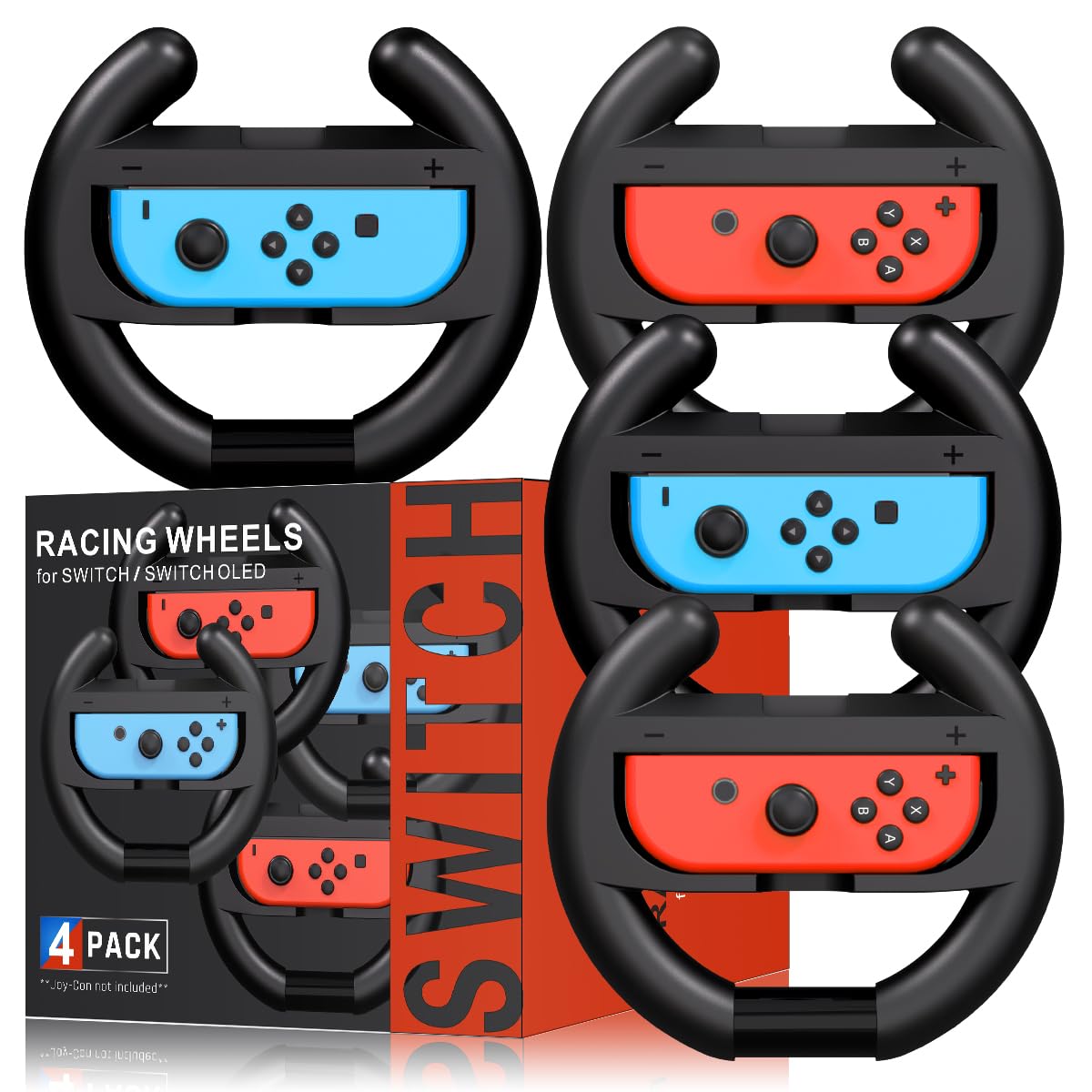 Steering Wheel for Mario Kart Nintendo Switch  Switch Racing Steering Wheel for Mario Kart 8 Deluxe Compatible Nintendo Switch/Switch OLED  Switch Joy Con Controller Race Accessories (Upgrade 4 Pack)