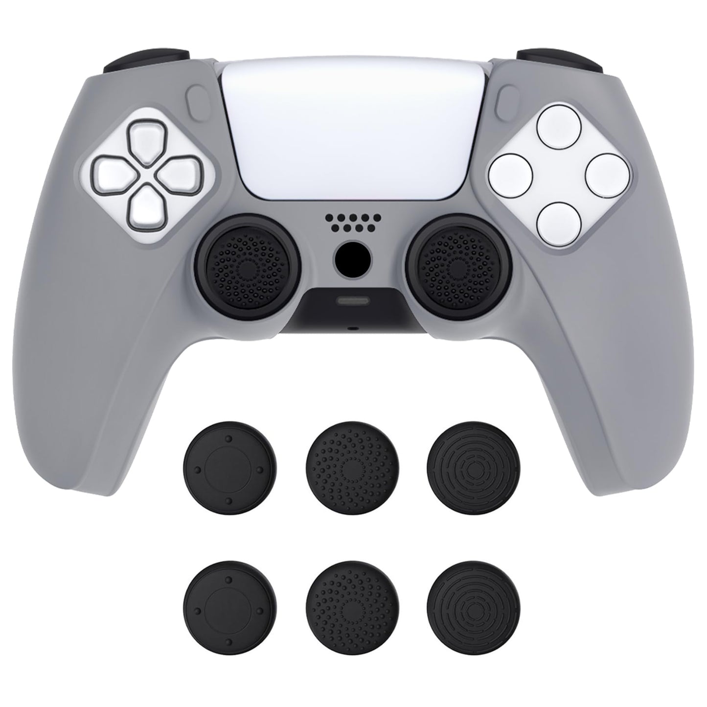 PlayVital Pure Series Dockable Model Anti-Slip Silicone Cover Skin for ps5 Controller  Soft Rubber Grip Case for ps5 Controller Fits with Charging Station with Thumb Grip Caps - Gray
