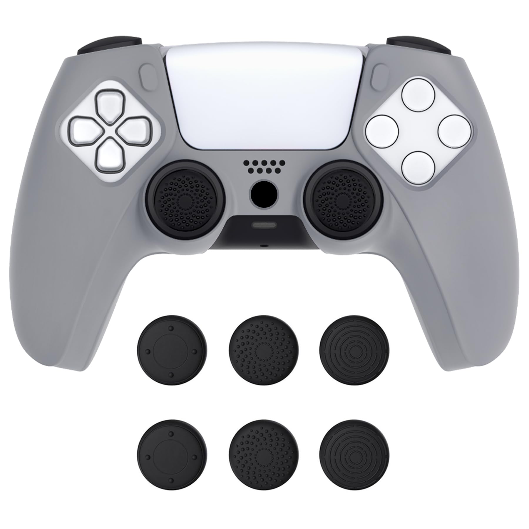 PlayVital Pure Series Dockable Model Anti-Slip Silicone Cover Skin for ps5 Controller  Soft Rubber Grip Case for ps5 Controller Fits with Charging Station with Thumb Grip Caps - Gray