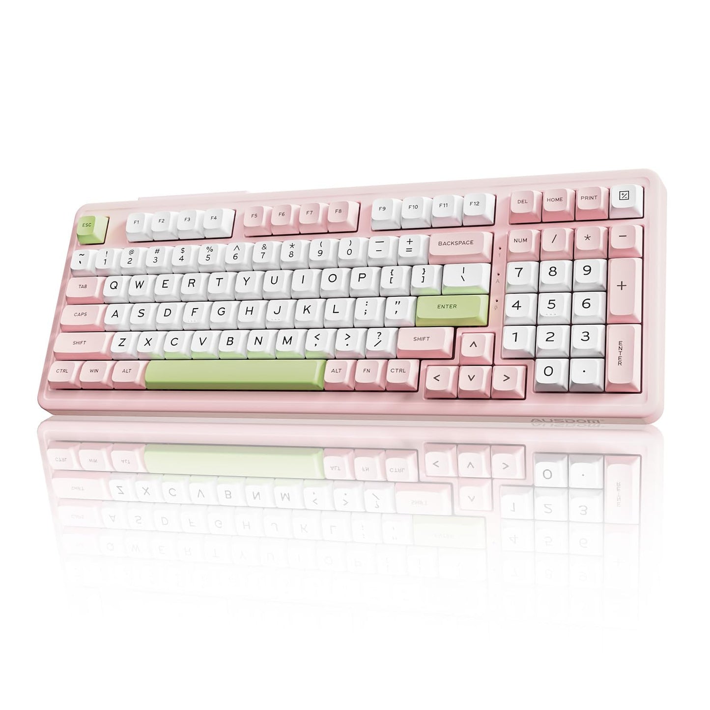 AUSDOM H98 Silent Wireless Bluetooth Mechanical Keyboard  BT5.3/Type-C/2.4G Hot Swappable Gaming Keyboards with RGB Backlit  8000mAh Battery  Numpad  Pink Creamy Keyboard for Mac/Win/Office  98 Keys
