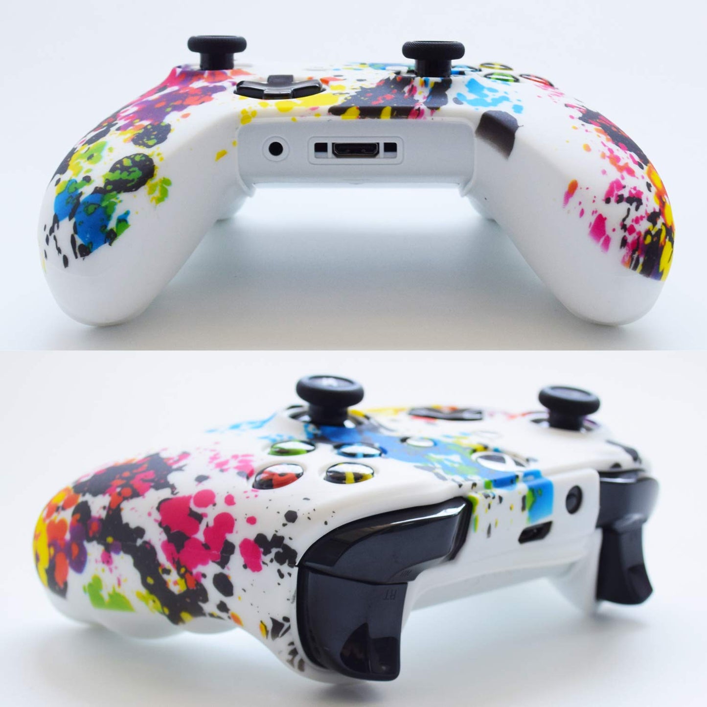 Hikfly Silicone Gel Controller Cover for Xbox One/S/X, White Paints, Includes 8 Thumb Grip Caps, Xbox One Print Style