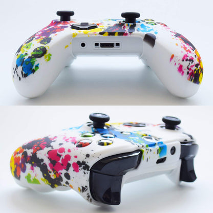 Hikfly Silicone Gel Controller Cover for Xbox One/S/X, White Paints, Includes 8 Thumb Grip Caps, Xbox One Print Style