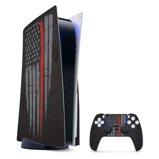 MightySkins Gaming Skin for PS5 / PlayStation 5 Bundle - Thin Red Line | Protective Viny wrap | Easy to Apply and Change Style | Made in The USA