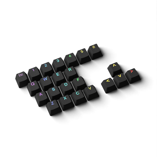 HK Gaming Rubber Keycaps Set - 23 Keys OEM Profile, Anti-Slip Texture, Doubleshot Backlit, Black, Compatible with Cherry MX/Gateron/Kailh