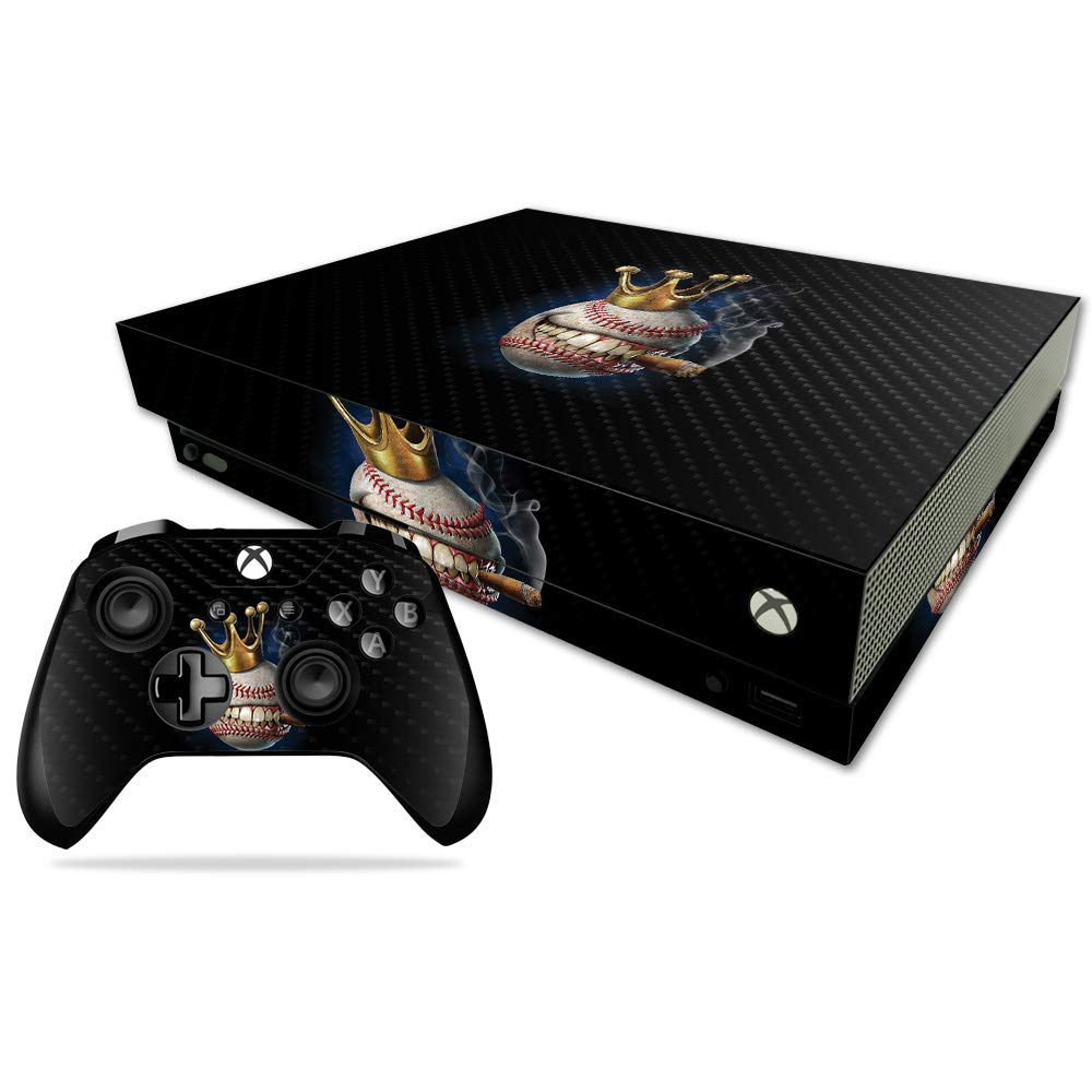 MightySkins Carbon Fiber Skin for Microsoft Xbox One X - Baseball King | Protective  Durable Textured Carbon Fiber Finish | Easy to Apply  Remove  and Change Styles | Made in The USA