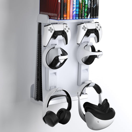 innoAura P5 Wall Mount Bracket for P5 2020 Model  8-in-1 Adjustable Mount Kit Compatible with P5 Digital/Disc Edition Consoles  Controllers  Headset  P-SVR2 & 14 Game Slots - White