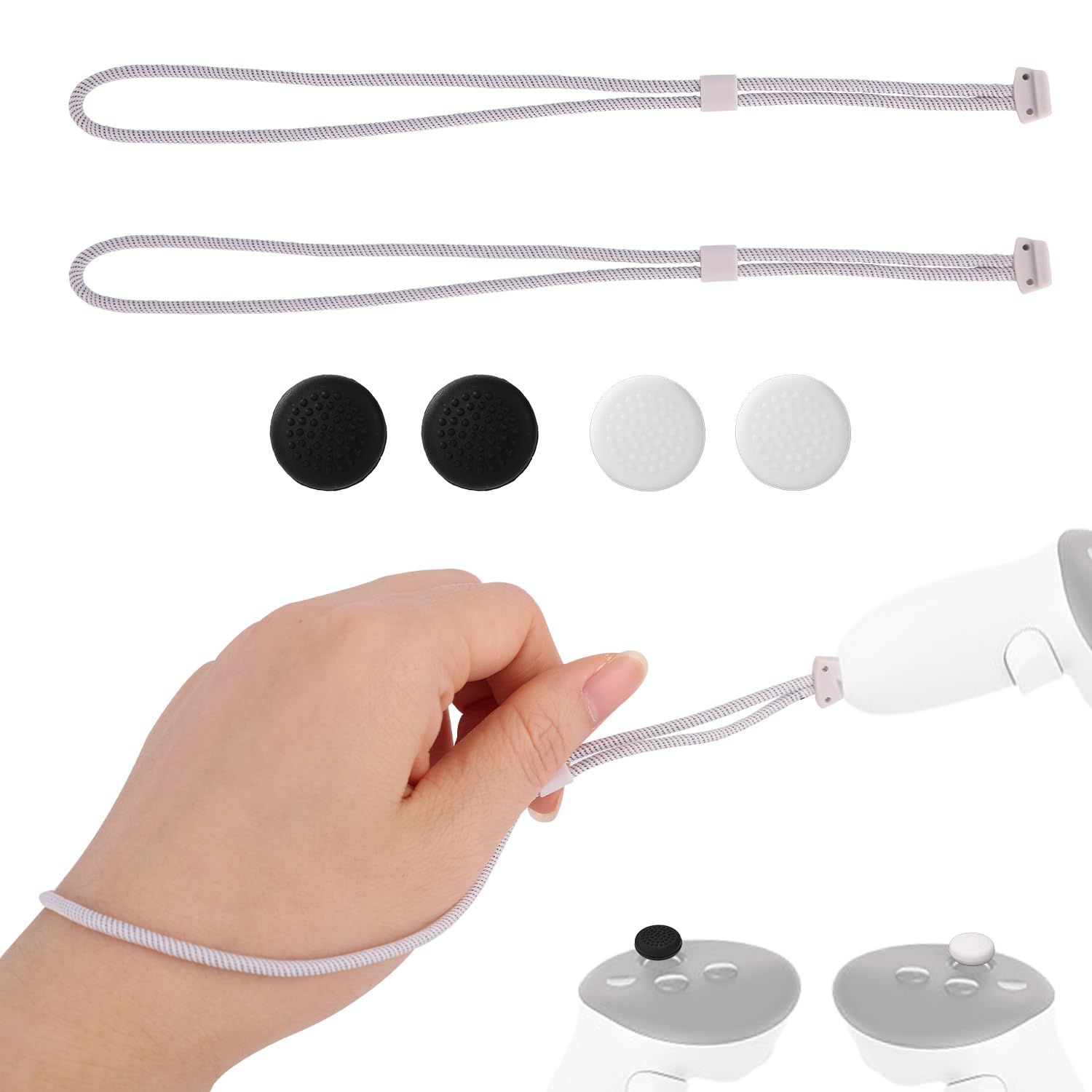 2pcs VR Controller Wrist Straps Compatible with Meta Quest 3/3S, Adjustable VR Controller Hand Strap with Thumbstick Grip Caps f