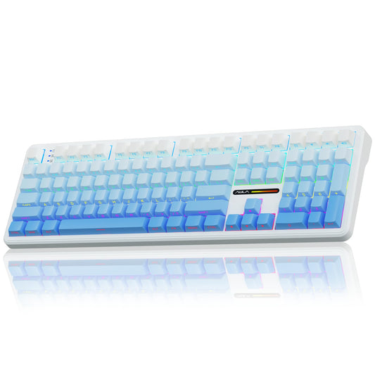 AULA F108 Wireless Mechanical Keyboard - Hot Swappable, RGB Backlit, 108 Keys, BT5.0/USB-C/2.4GHz, No Knob-Gradient Blue
