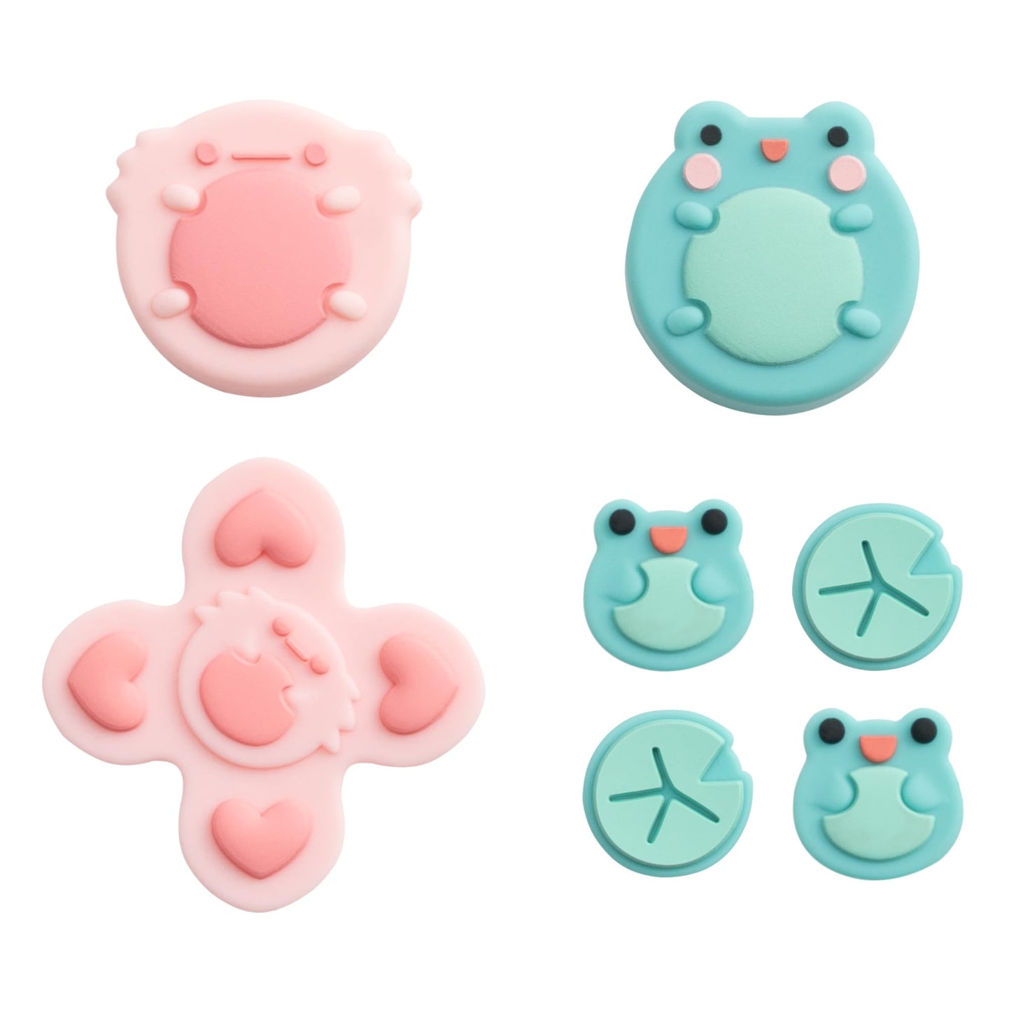 GeekShare Silicone Cross D-Pad Button Caps Set Joystick Cover - ABXY Key Buttons Sticker Compatible with Switch/OLED Joystick - Frog & Axolotl