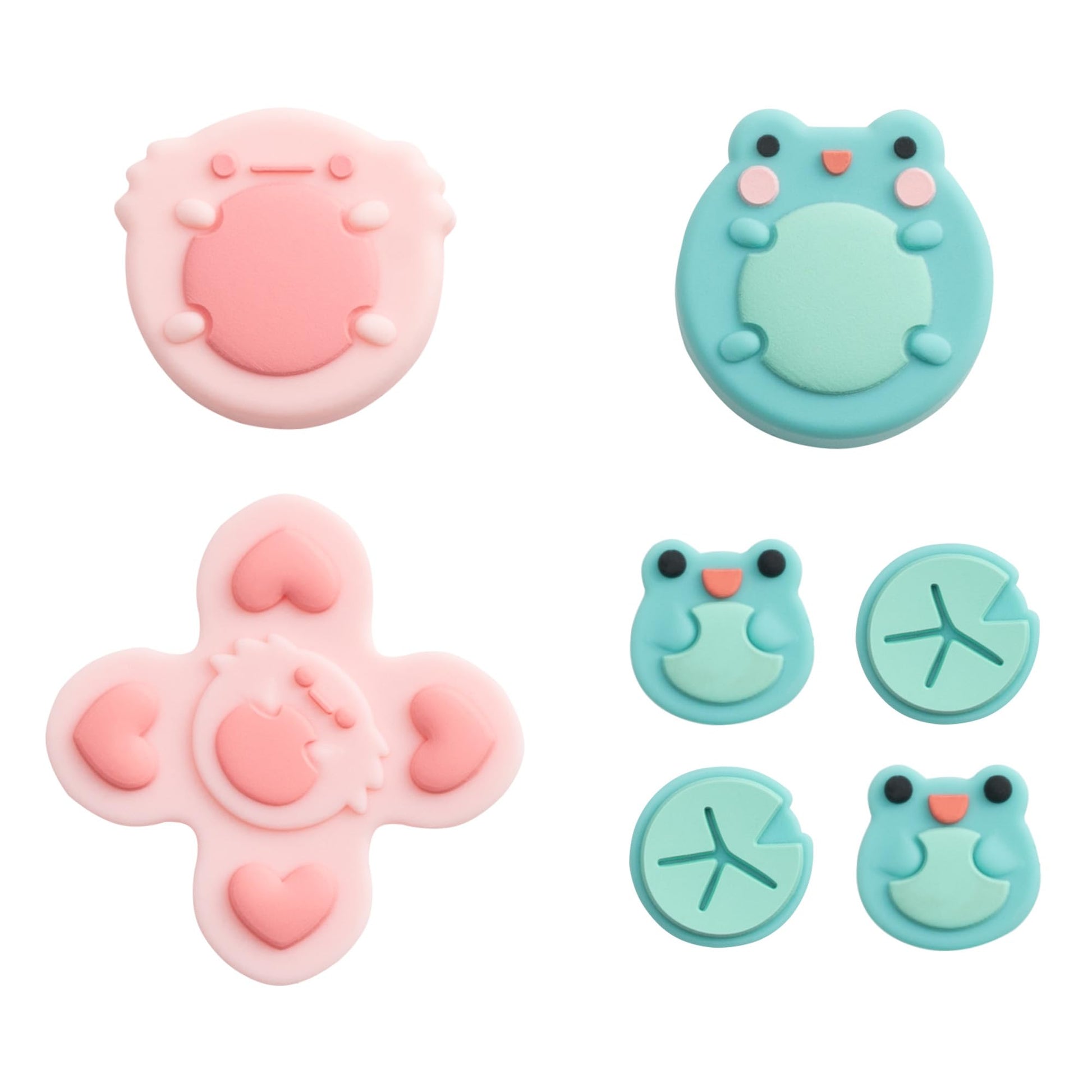 GeekShare Silicone Cross D-Pad Button Caps Set Joystick Cover - ABXY Key Buttons Sticker Compatible with Switch/OLED Joystick - Frog & Axolotl