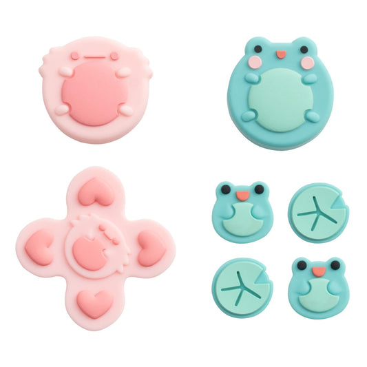GeekShare Silicone Cross D-Pad Button Caps Set Joystick Cover - ABXY Key Buttons Sticker Compatible with Switch/OLED Joystick - Frog & Axolotl