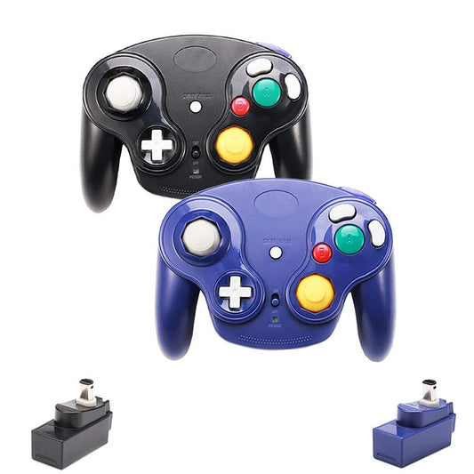 VTone Wireless Game Cube Controller - 2.4G Classic Gamepad Set, Black & Dark Blue, Includes Receiver Adapter for Wii NGC GC