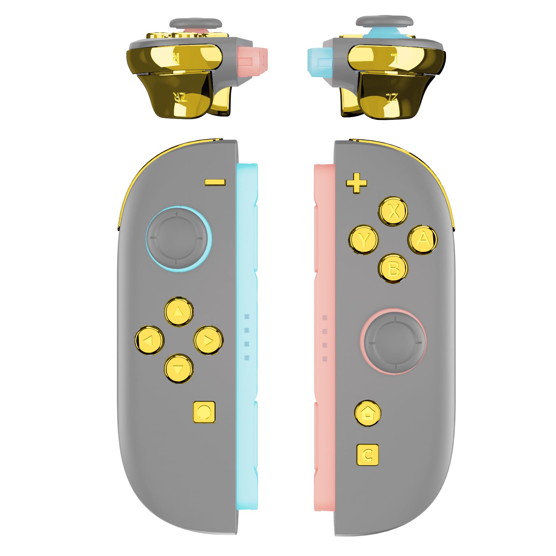 eXtremeRate DIY Replacement Full Set Buttons for Joycon 2  Custom ABXY Direction Keys Dpad + - C Home Capture Release L R ZR ZL Trigger Buttons for Nintendo Switch 2 Controller - Chrome Gold