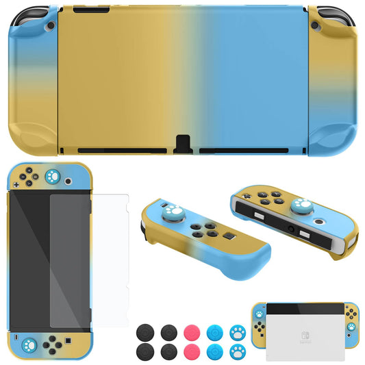 COMCOOL Dockable Case for Nintendo Switch OLED - [9 FT Military Grade Drop Protection] [with Tempered Glass Screen Protector and Thumb Grips] Protective Cover for Nintendo Switch OLED - Yellow Blue