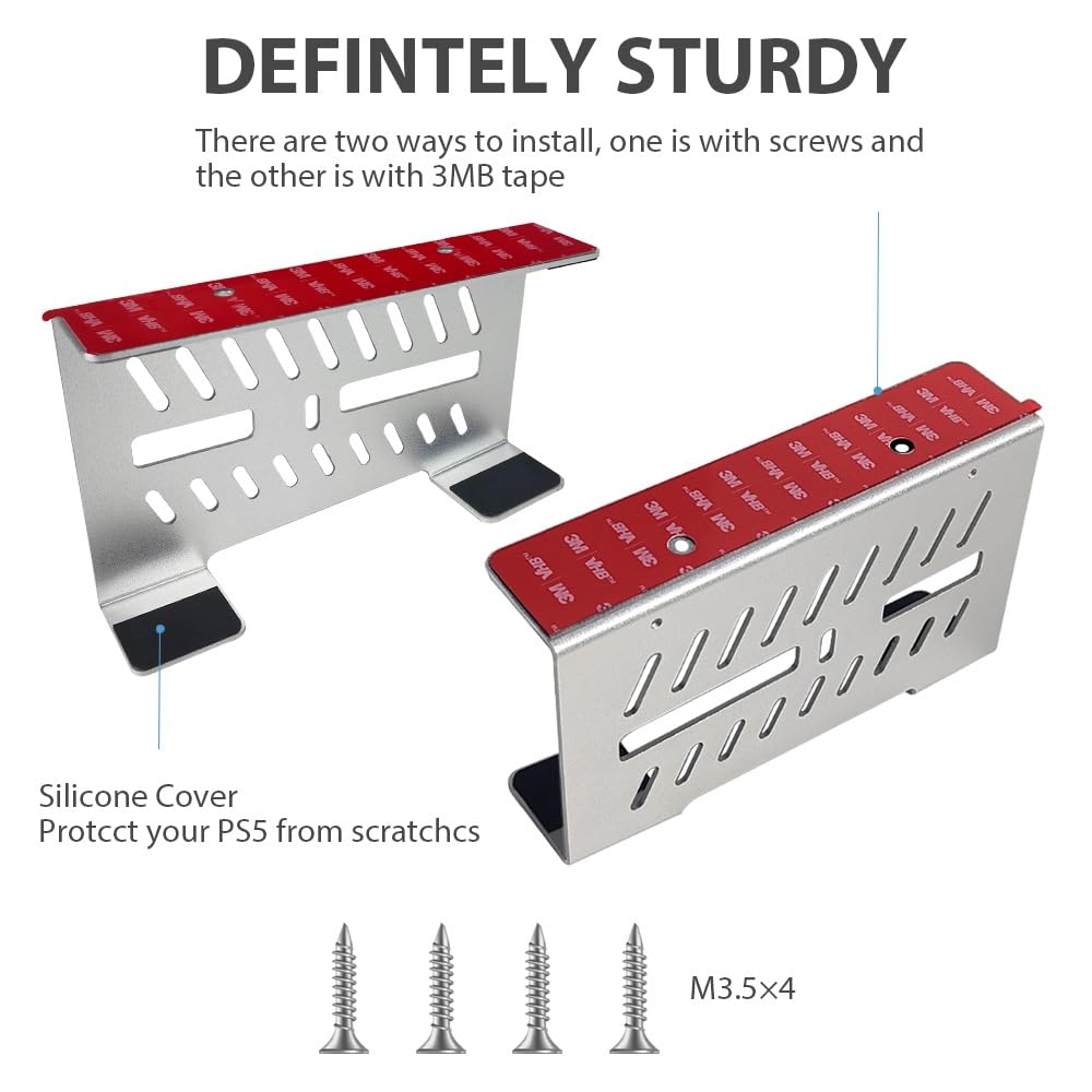 Chanvoo PS5 Under Desk Mount Holder, Aluminum, Silver, Compatible with PS5/PS5 Slim Digital Edition, Not for Disc Version
