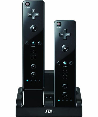 CTA Digital Wii Remote Dual Charge Station with 2 Rechargeable Batteries, One Size, Black, Model WI-DDCB