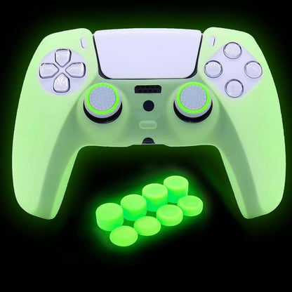 HLRAO PS5 Controller Skin - Silicone Grip Case with 8 Thumb Grips & L2/R2 Caps - Glow Green - Protective Accessory for Dualshock 5