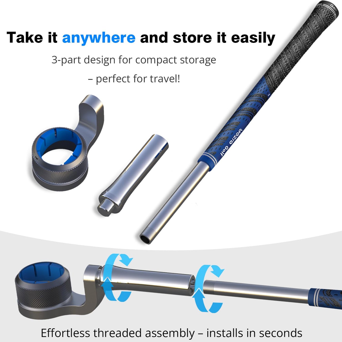 YEZRO Y14 VR Golf Club Attachment for Meta Quest 3, 20.5" Weighted Aluminum Handle, Silver, No Screws, Real Grip