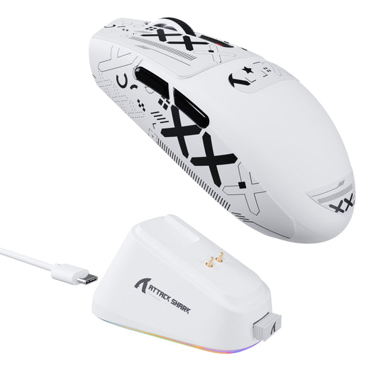 ATTACK shark design G3 Pro Wireless Gaming Mouse with Magnetic Charging Dock PixArt PAW3311 Gaming Sensor BT/2.4G Wireless/Wired Gaming Mouse 25000 DPI 59g Superlight Gamer Mice for PC/Win/PS/Mac(White)