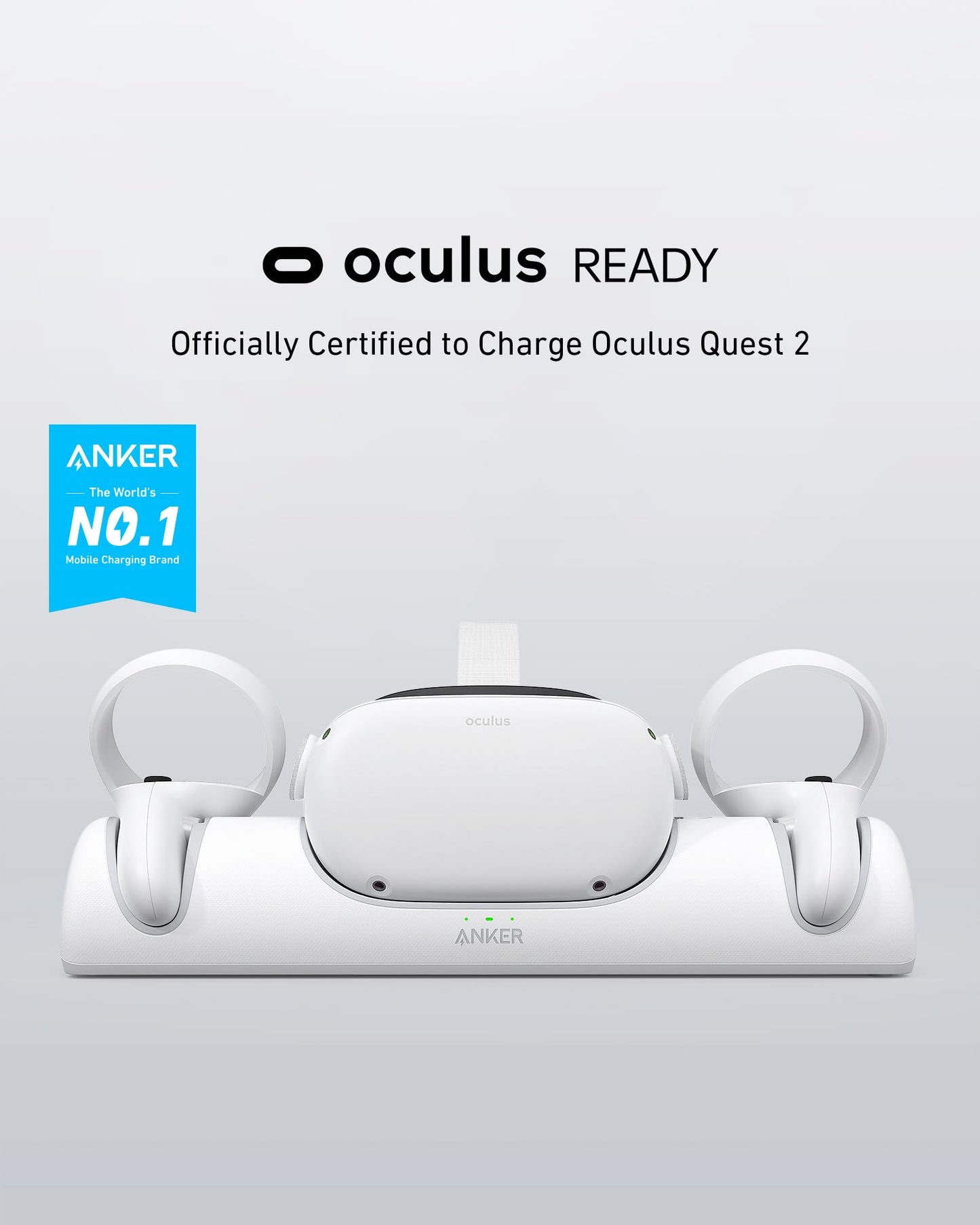 Anker Oculus Quest 2 Charging Dock - Certified Stand with Controller Mount, 2 Rechargeable Batteries, USB-C Charger, White