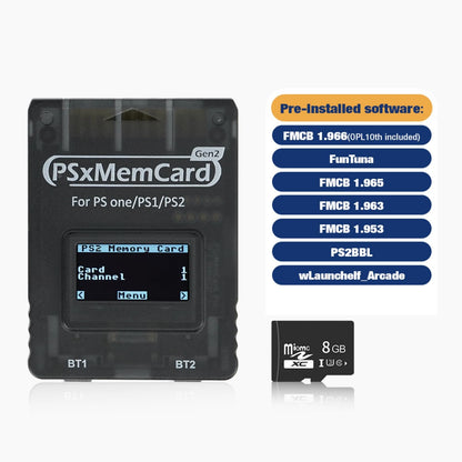 BITFUNX PSxMemCard Gen2 - High-Speed 8GB Memory Card for PS2/PS1, White, Supports Firmware Upgrade and Unlimited Storage