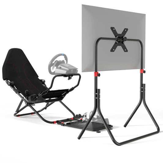 DIWANGUS Racing Simulator Cockpit with TV Stand, Foldable Racing Wheel Stand with TV Mount and Seat, Sim Racing Stand Compatible