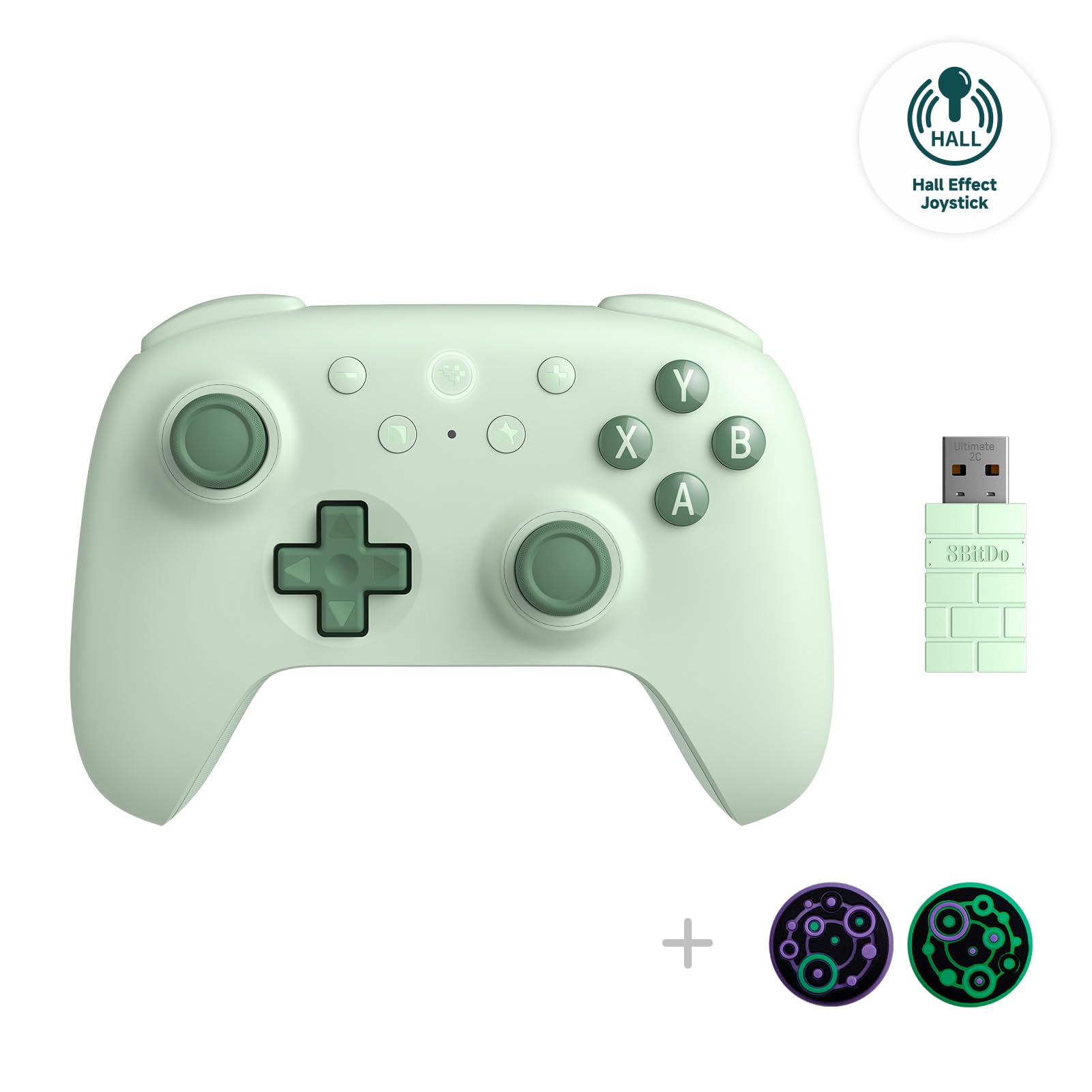 8Bitdo Ultimate 2C Hall Effect Joysticks and Hall Triggers Wireless Controller for Windows PC and Android  with Remappable L4/R4 Bumpers  Turbo function & Rumble vibration (Green)