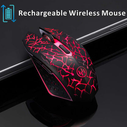 TENMOS K6 Wireless Gaming Mouse - Rechargeable, Silent, 3 DPI Levels, 6 Buttons, Black with Red Light, Model K6001