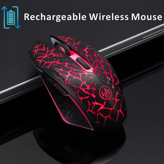 TENMOS K6 Wireless Gaming Mouse - Rechargeable, Silent, 3 DPI Levels, 6 Buttons, Black with Red Light, Model K6001