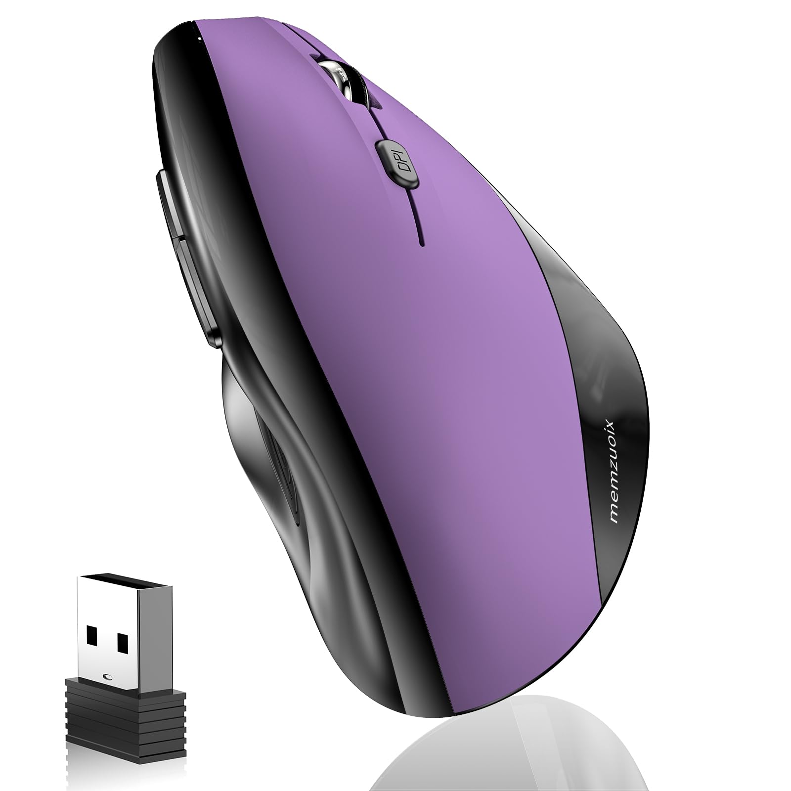 memzuoix Ergonomic Vertical Wireless Mouse - 2.4G Optical, Large Size, Right-Handed, Purple, Model WM-791