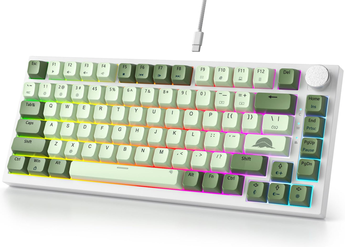 Fogruaden Wired 75% Mechanical Gaming Keyboard 75 Percent Matcha Keyboard Hot Swappable Gasket Mount  Red Switch  RGB Backlit 82 Keys TKL Mechanical Keyboard  NKRO Compact Keyboard with Knob