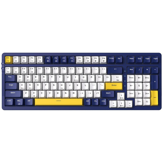 Qisan Wireless/Wired Mechanical Gaming Keyboard  Triple Mode 2.4G/USB-C/BT (98%)Wireless Mechanical Keyboard with US Layout | Red Switch Rechargeable RGB Backlit Keyboards for Gaming White & Dark Blue