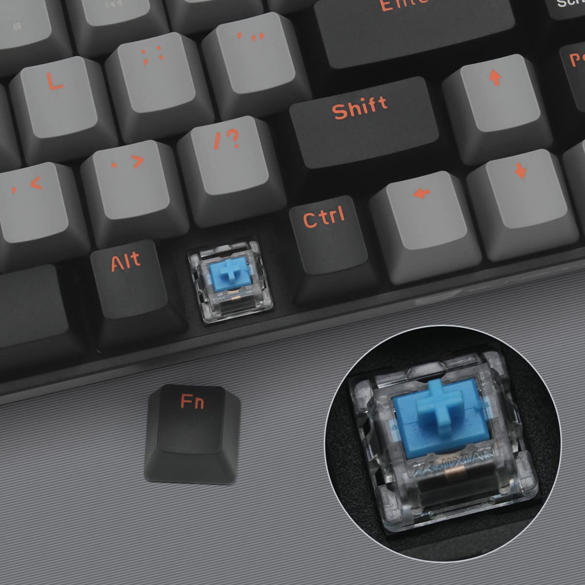 Qisan 60% Mechanical Gaming Keyboard - Dual Mode 2.4G/BT, Blue Switch, Black & Grey Combo Color, 68 Keys