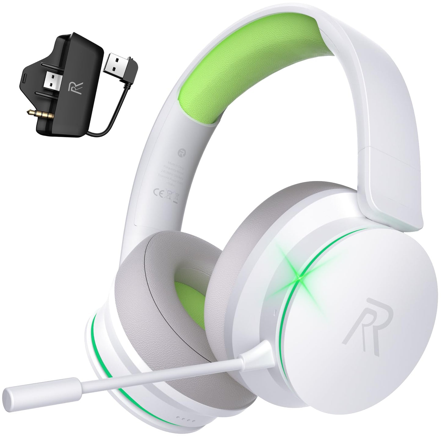 RYR Wireless Gaming Headset for Xbox Series X|S  Xbox One  PS5  PS4  Mac  Bluetooth 5.3  3D Surround Sound  Rotatable Earmuffs  Gaming Headphones with Noise Canceling Microphones  White-Green