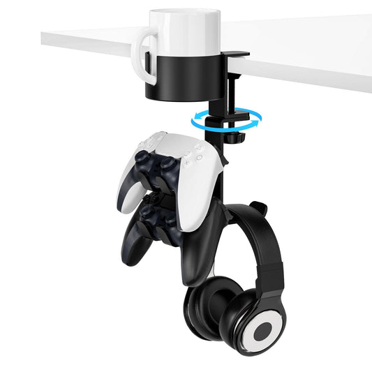 MoKo Desk Controller Holder with Headphone Hanger - 3 in 1 Rotating Desk Cup Organizer Gaming Accessories Stand Desk Clamp Mount