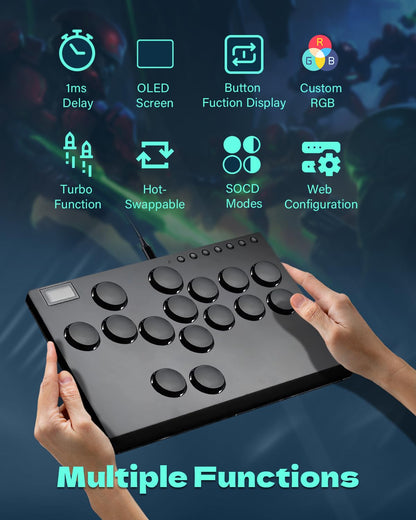 JZW-Shop Arcade Stick M16 - All-Button Controller for Switch, PC, PS4, PS3, Steam Deck - Turbo & Custom RGB, Supports Hot-Swap