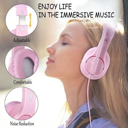 Meedasy Over-Ear Gaming Headphone for Xbox One & PS4, Pink, Bass Stereo, Wired, Microphone, Model 43191609