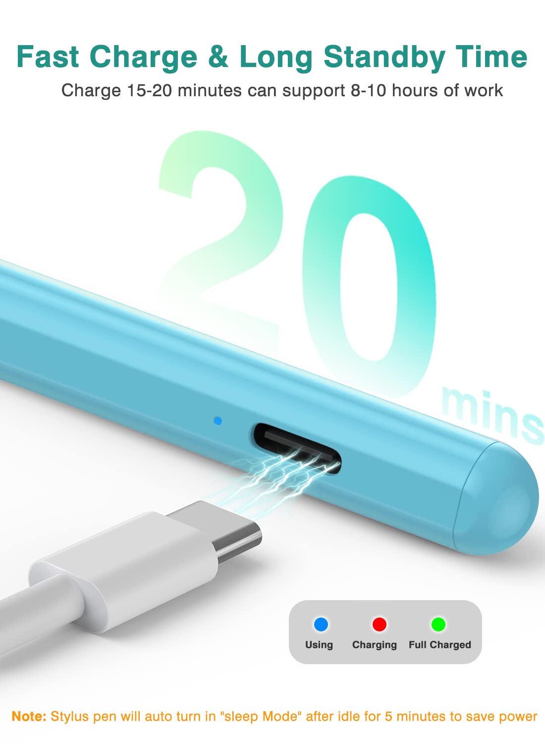JAMJAKE iPad Pencil 2nd Gen with Palm Rejection, Fast Charge, Blue, Compatible with iPad Pro 11/12.9", Air 3/4/5,