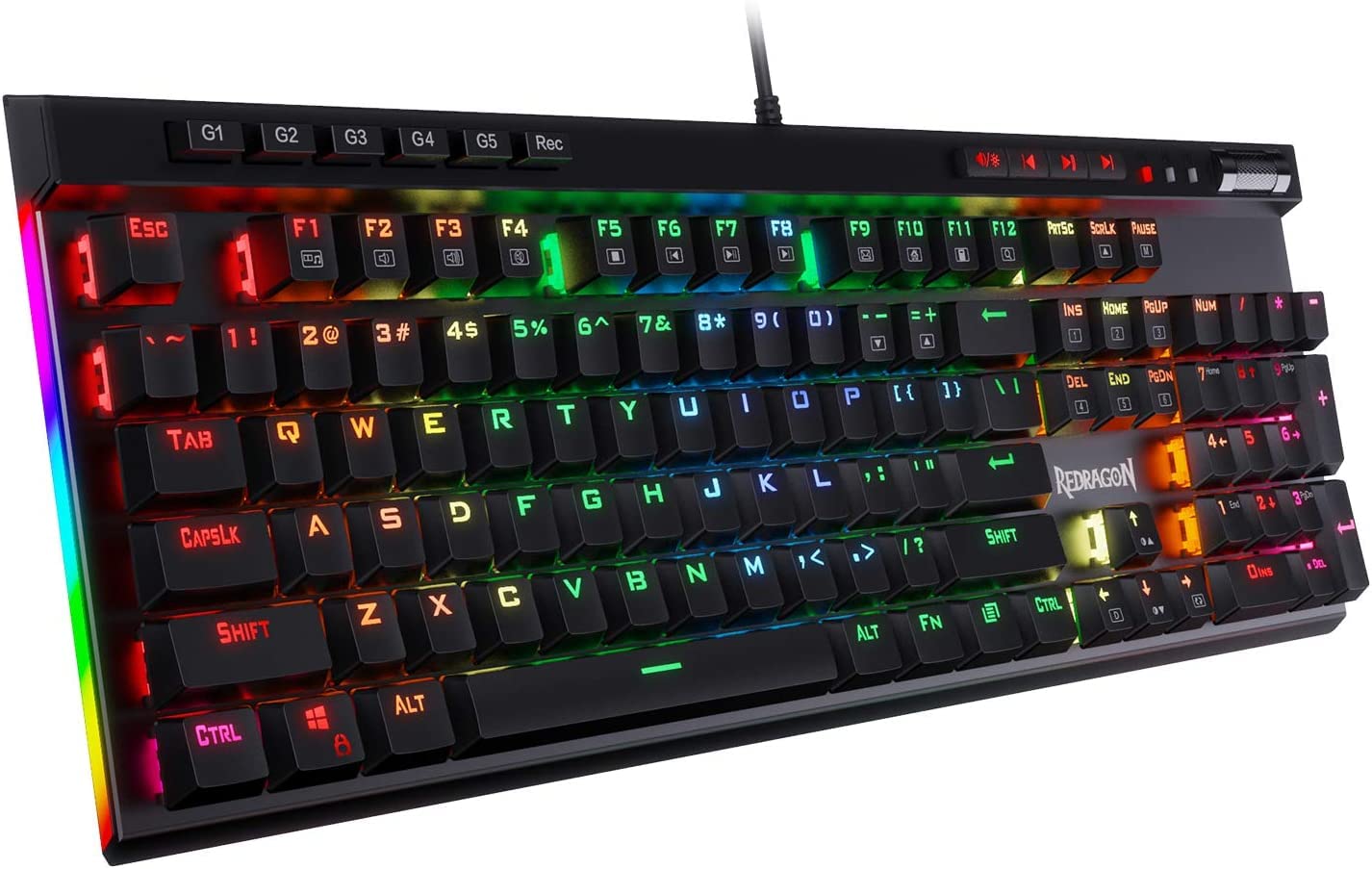 Redragon K580 VATA RGB LED Backlit Mechanical Gaming Keyboard with Macro Keys & Dedicated Media Controls  Hot-Swappable Socket  Onboard Macro Recording (Brown Switches)