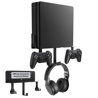 nymus Wall Mount for PS4 Slim with Controller Holder & Headphone Hanger, Metal, Black