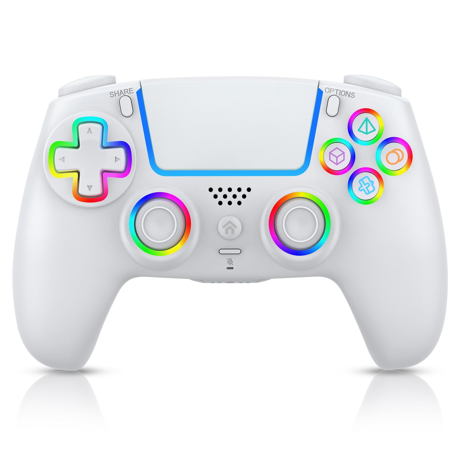 BUERTT For PS5 Controller Wireless Compatible with PS5 Pro/Slim/PC Wireless Controller with 7 Colors RGB Light Dual Vibration  Macro/Turbo Function  3.5mm Audio Jack  6-Axis Motion White