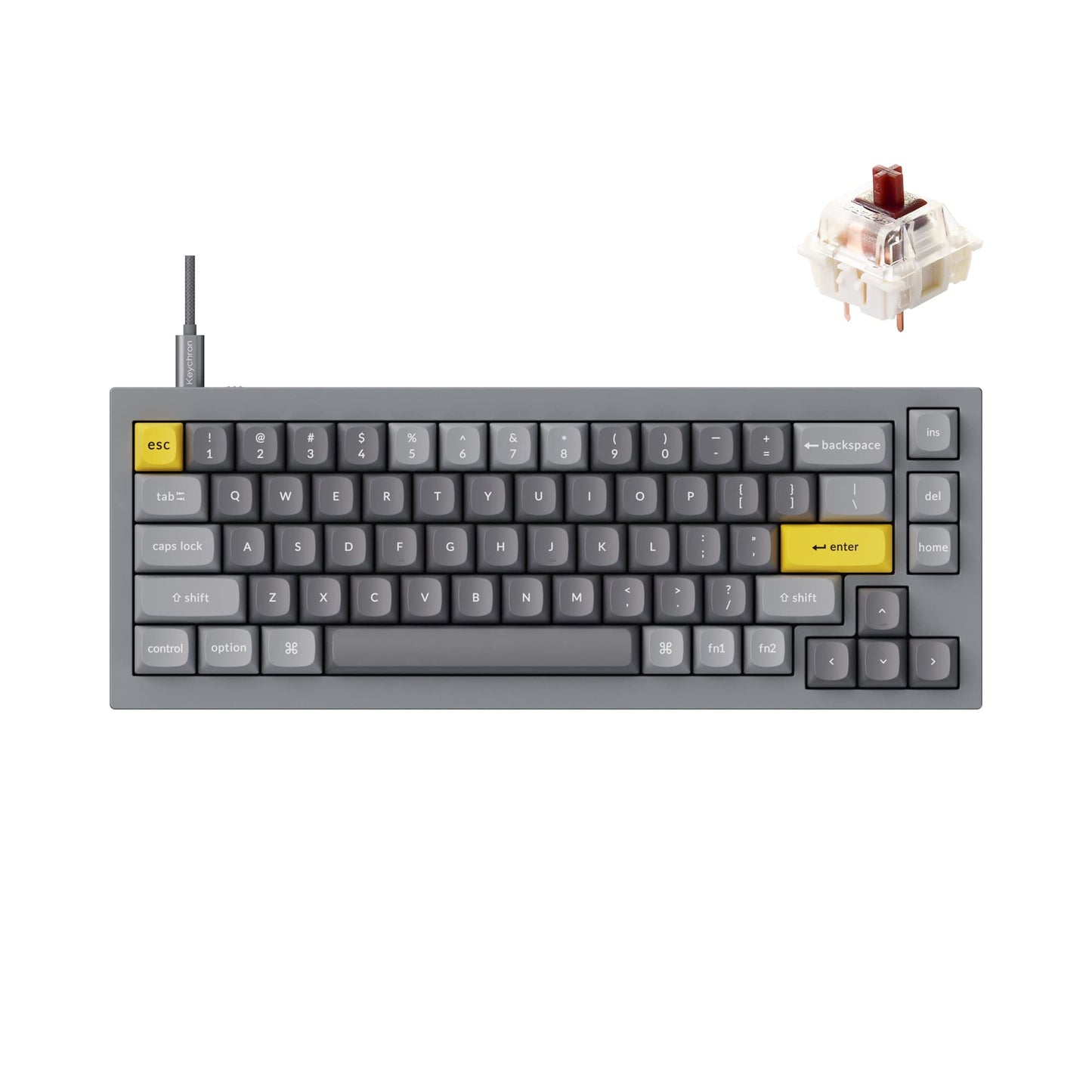 Keychron Q2 Wired Custom Mechanical Keyboard  QMK/VIA Programmable Macro  Full Aluminum  Hot-Swappable Gateron G Pro Brown Switch  65% Layout Double Gasket Compatible with Mac and Windows - Grey
