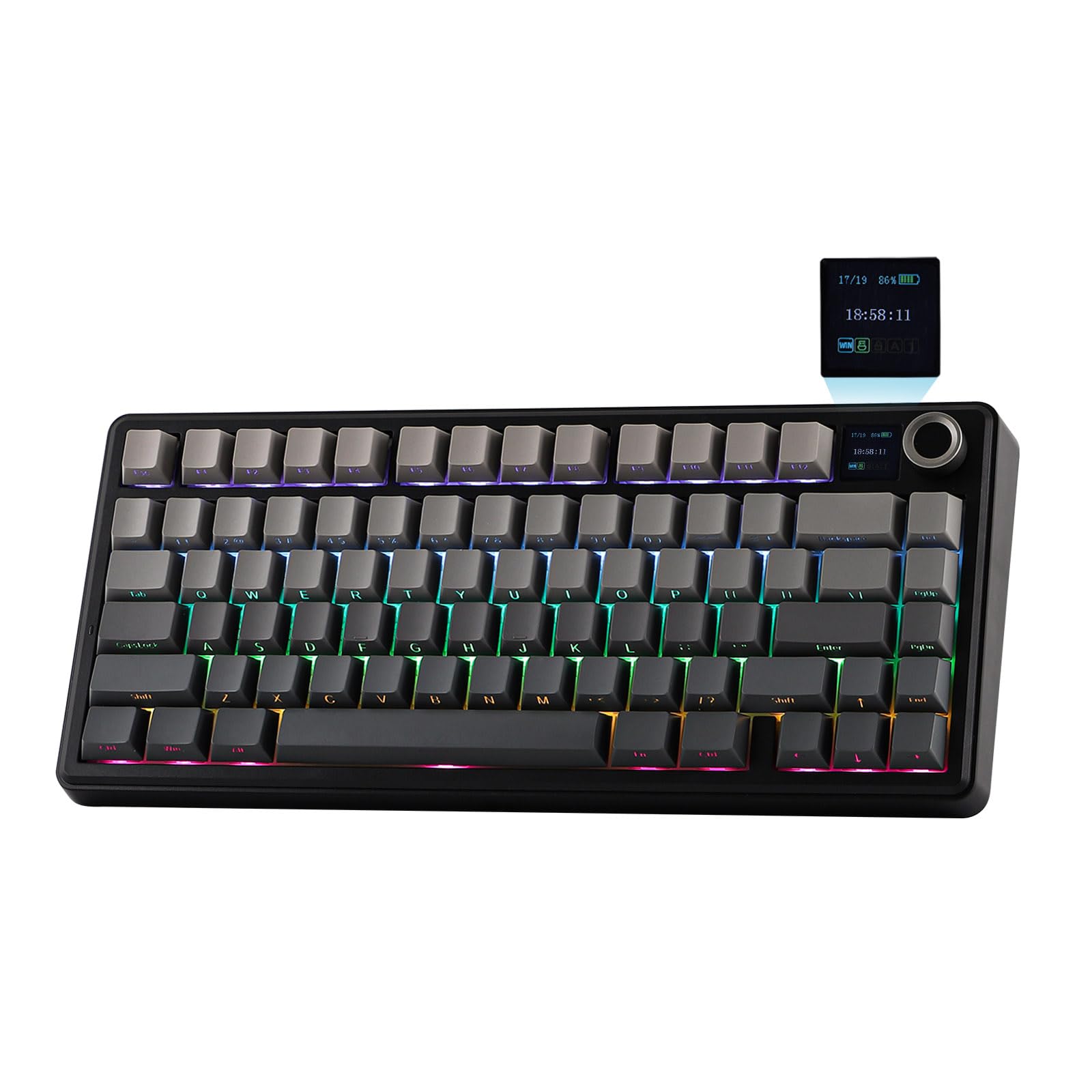 EPOMAKER X Aula F75 MAX Wireless Mechanical Keyboard with TFT Screen and Knob  Gasket Gaming Keyboard in 75% Layout  Hot Swappable  RGB Backlight  for PC/Mac/Linux (Black Gradient)