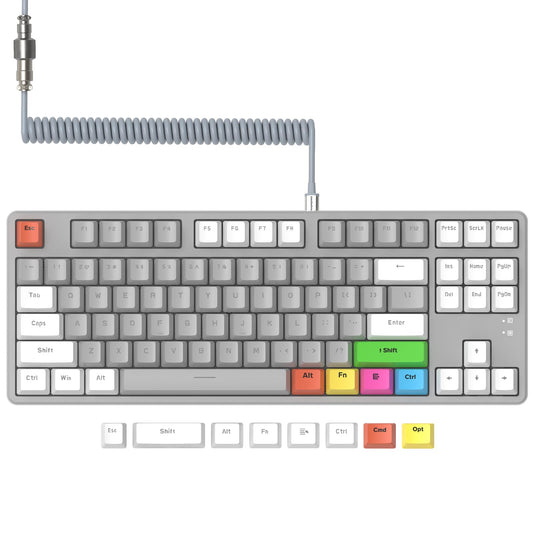 MAGIC-REFINER AK873 75% Wired Mechanical Gaming Keyboard with red Switch Hot-Swappable Keyboard with 8Pcs DIY Sublimation Color keycaps Mixed Rainbow LED Backlit for PC Xbox PS4Mac (White Grey)