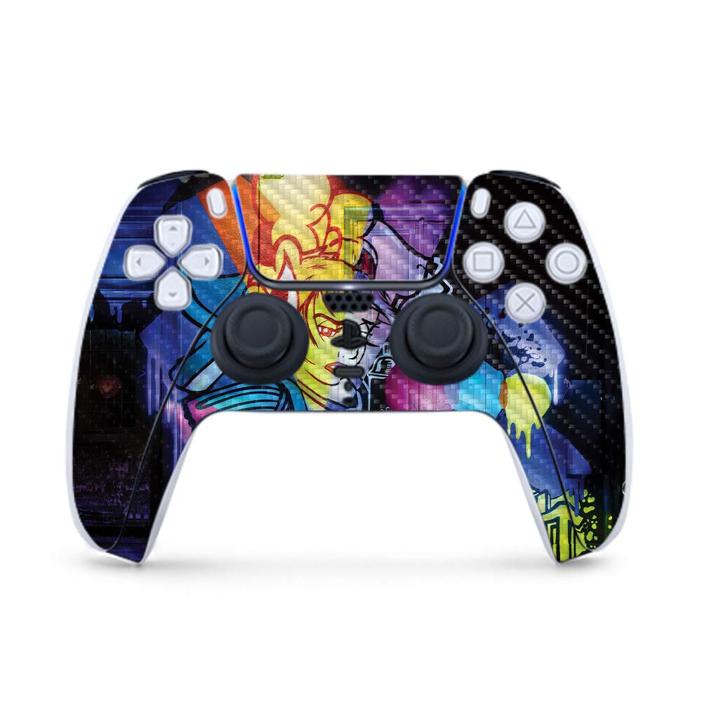 MightySkins Carbon Fiber Gaming Skin for PS5 / PlayStation 5 Controller - Midnight Mischief | Durable Textured Carbon Fiber Finish | Easy to Apply | Made in The USA