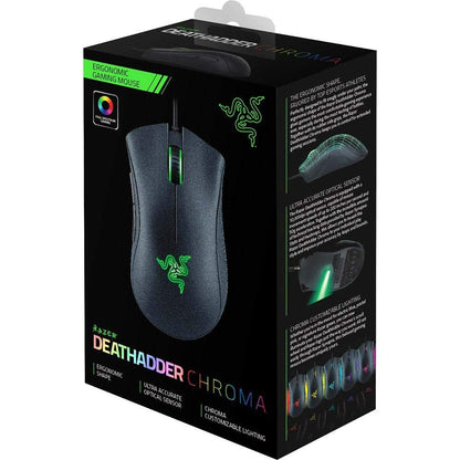 Razer DeathAdder Chroma Gaming Mouse - 10,000 DPI, Ergonomic Design, Black, Model RZ01-01210100-R3U1