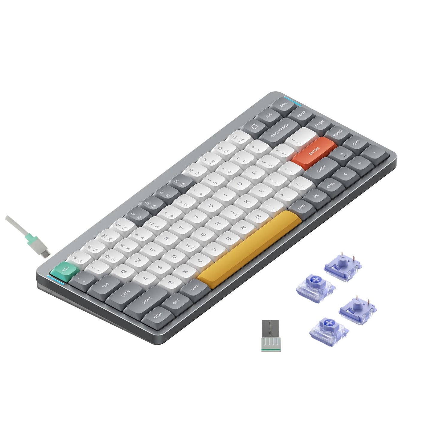 nuphy Air75 V2 Portable 75% Mechanical Keyboard Wireless Keyboard Supports Bluetooth/2.4G/USB-C RGB Gaming Keyboards Compatible with Windows/Mac OS/Linux Systems Grey-Gateron Wisteria Switch
