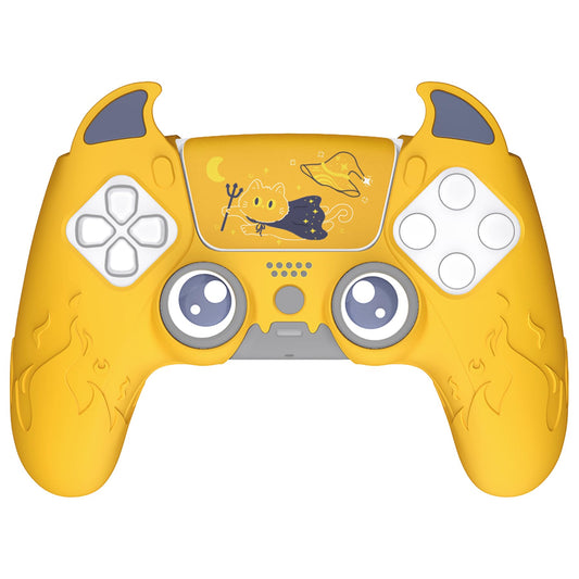 PlayVital Halloween Cute Demon Controller Silicone Case for ps5  Kawaii Controller Cover Gamepad Skin Protector for ps5 with Touch Pad Sticker & Thumb Grip Caps - Yellow